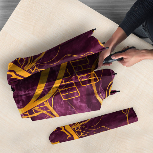Brisbane Broncos Umbrella Gold Marble Pattern With Vibrant Topography Lines