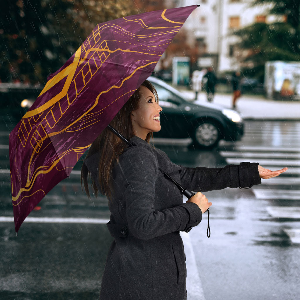 Brisbane Broncos Umbrella Gold Marble Pattern With Vibrant Topography Lines