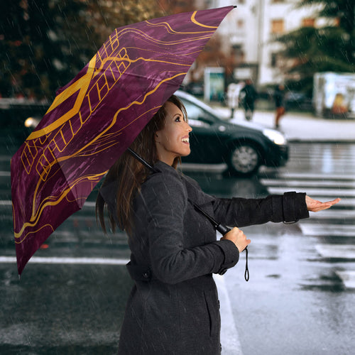 Brisbane Broncos Umbrella Gold Marble Pattern With Vibrant Topography Lines