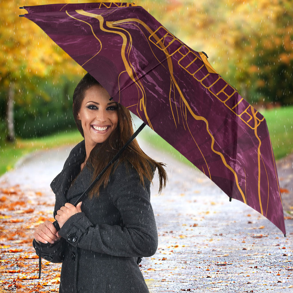 Brisbane Broncos Umbrella Gold Marble Pattern With Vibrant Topography Lines