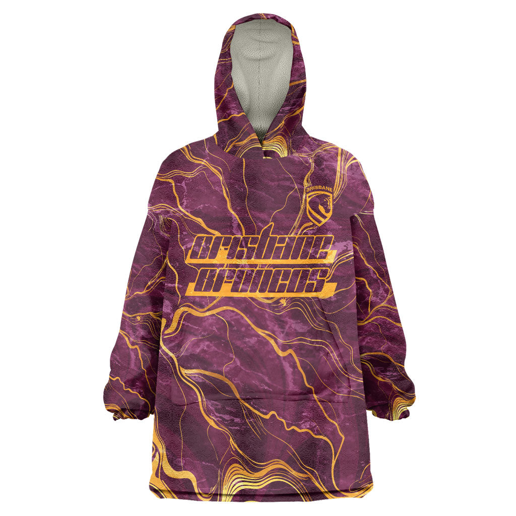 Brisbane Broncos Wearable Blanket Hoodie Gold Marble Pattern With Vibrant Topography Lines