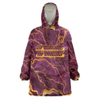 Brisbane Broncos Wearable Blanket Hoodie Gold Marble Pattern With Vibrant Topography Lines