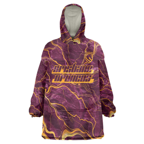 Brisbane Broncos Wearable Blanket Hoodie Gold Marble Pattern With Vibrant Topography Lines