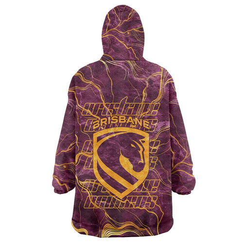 Brisbane Broncos Wearable Blanket Hoodie Gold Marble Pattern With Vibrant Topography Lines