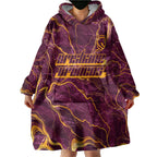Brisbane Broncos Wearable Blanket Hoodie Gold Marble Pattern With Vibrant Topography Lines
