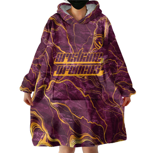 Brisbane Broncos Wearable Blanket Hoodie Gold Marble Pattern With Vibrant Topography Lines