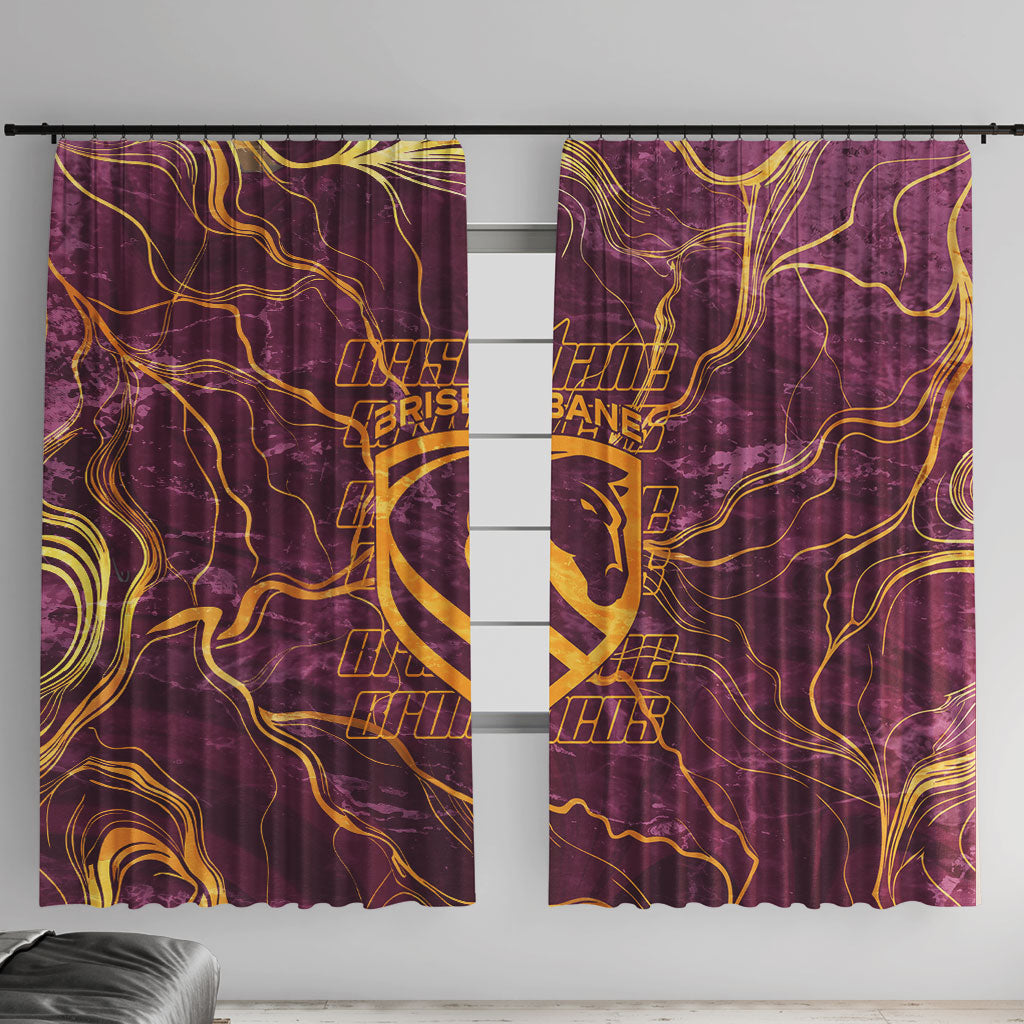 Brisbane Broncos Window Curtain Gold Marble Pattern With Vibrant Topography Lines