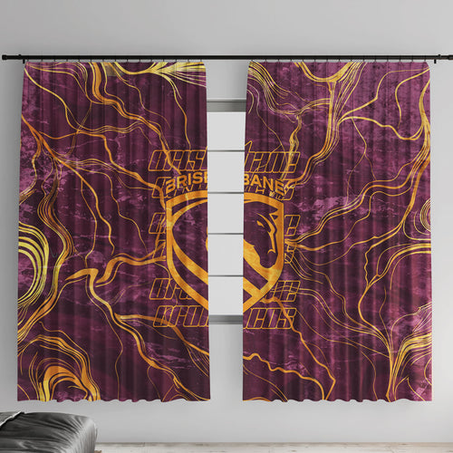 Brisbane Broncos Window Curtain Gold Marble Pattern With Vibrant Topography Lines
