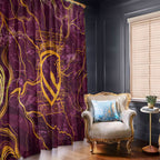 Brisbane Broncos Window Curtain Gold Marble Pattern With Vibrant Topography Lines