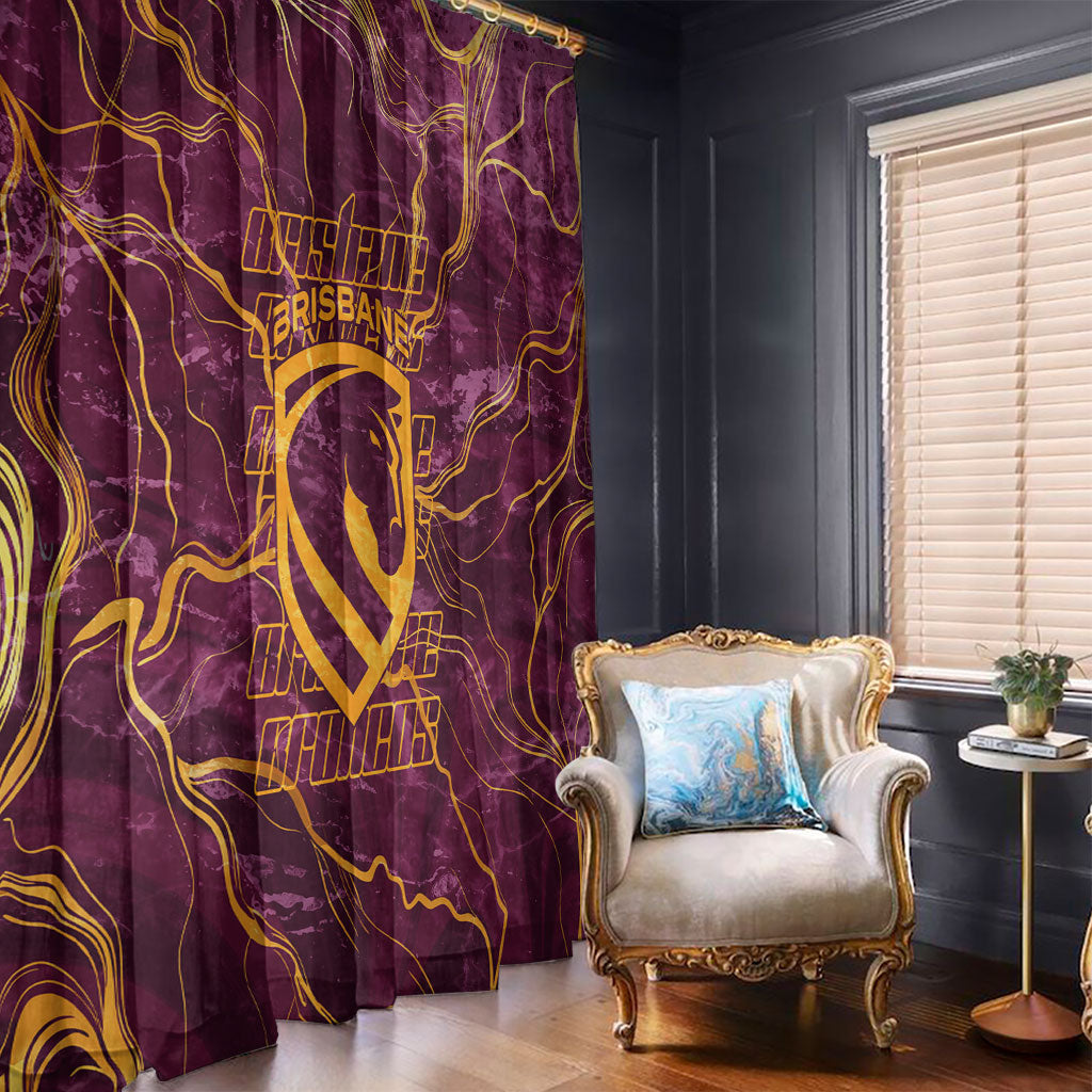 Brisbane Broncos Window Curtain Gold Marble Pattern With Vibrant Topography Lines