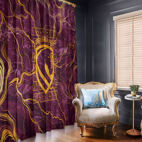 Brisbane Broncos Window Curtain Gold Marble Pattern With Vibrant Topography Lines