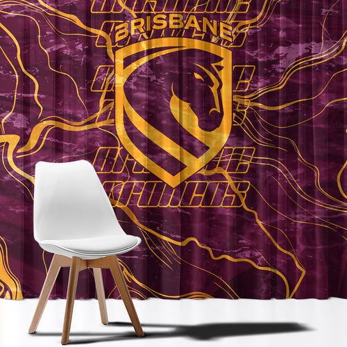 Brisbane Broncos Window Curtain Gold Marble Pattern With Vibrant Topography Lines