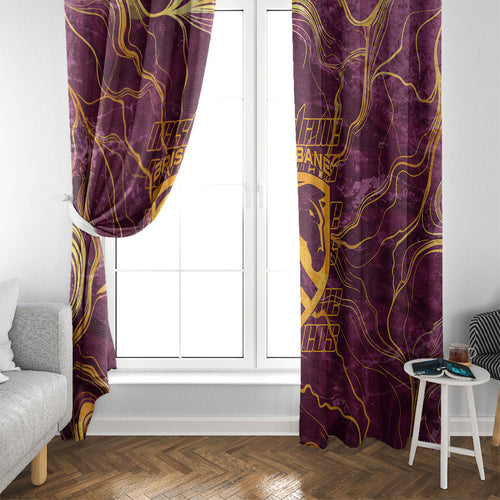 Brisbane Broncos Window Curtain Gold Marble Pattern With Vibrant Topography Lines
