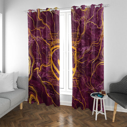 Brisbane Broncos Window Curtain Gold Marble Pattern With Vibrant Topography Lines