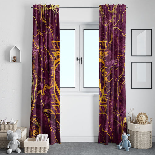 Brisbane Broncos Window Curtain Gold Marble Pattern With Vibrant Topography Lines