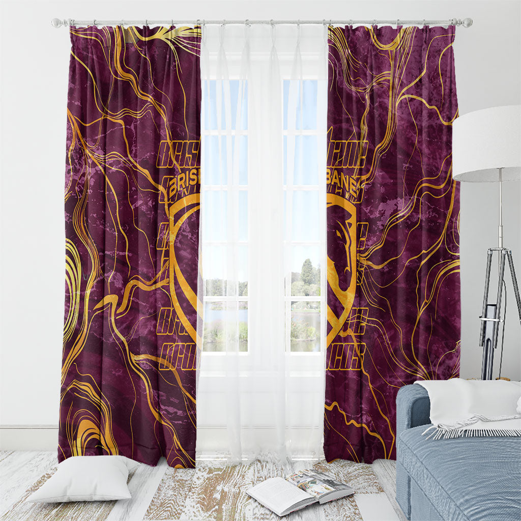Brisbane Broncos Window Curtain Gold Marble Pattern With Vibrant Topography Lines
