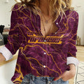 Brisbane Broncos Women Casual Shirt Gold Marble Pattern With Vibrant Topography Lines
