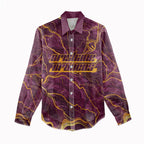 Brisbane Broncos Women Casual Shirt Gold Marble Pattern With Vibrant Topography Lines