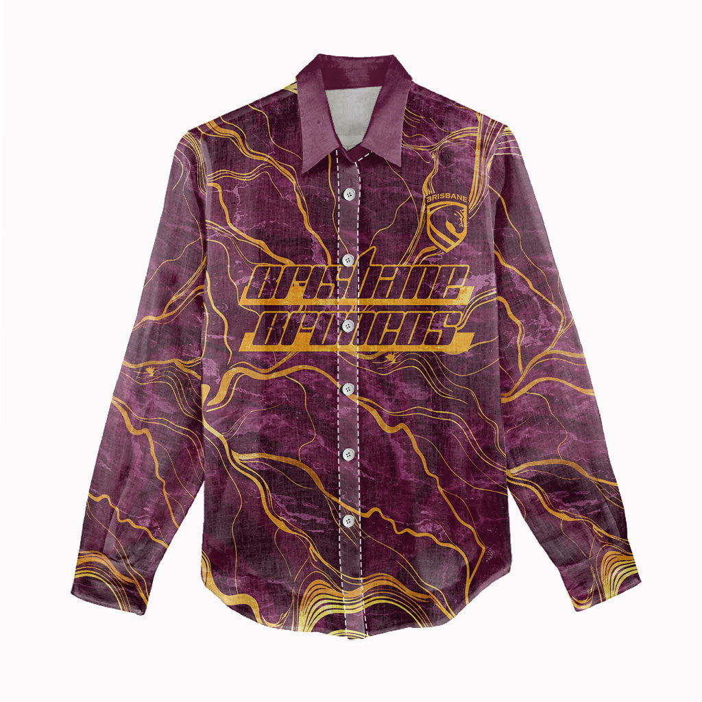 Brisbane Broncos Women Casual Shirt Gold Marble Pattern With Vibrant Topography Lines