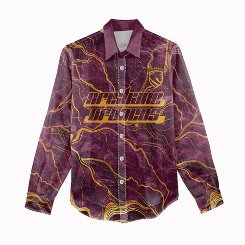 Brisbane Broncos Women Casual Shirt Gold Marble Pattern With Vibrant Topography Lines