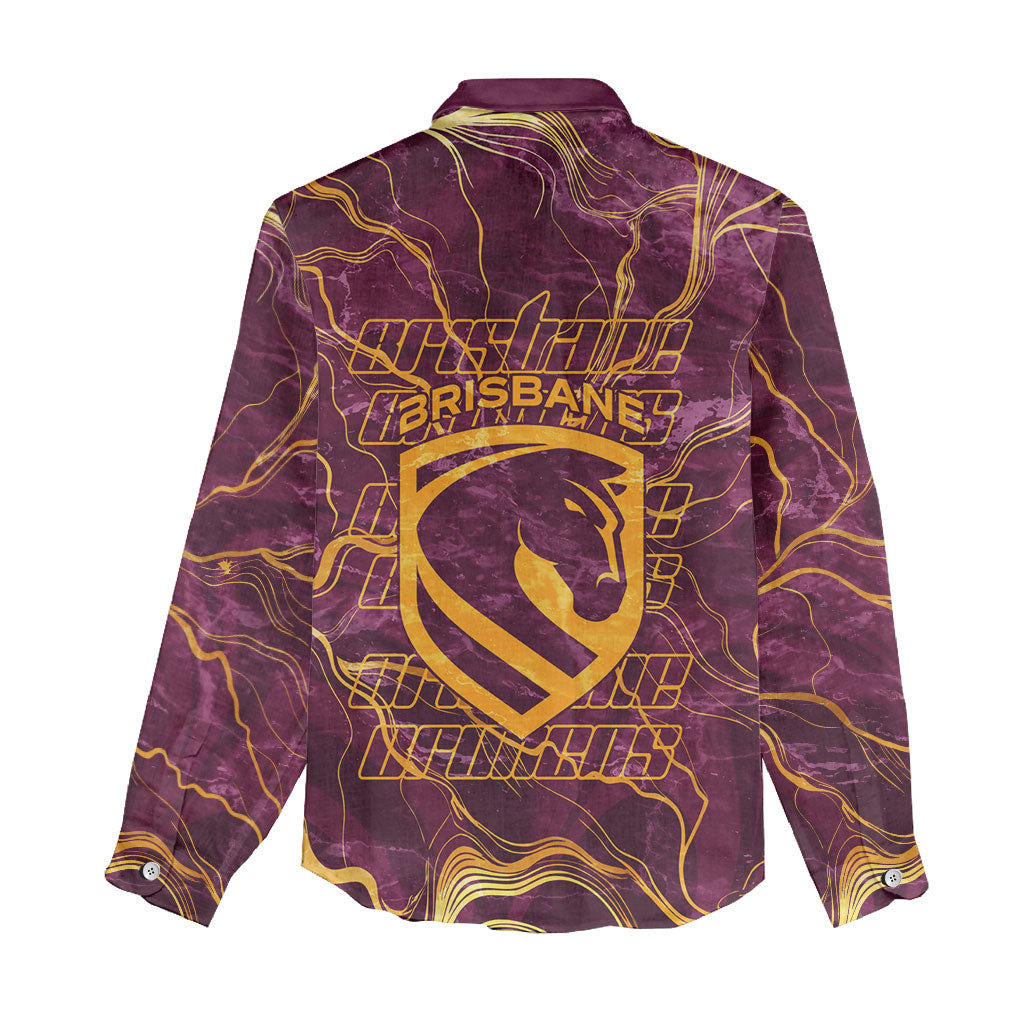 Brisbane Broncos Women Casual Shirt Gold Marble Pattern With Vibrant Topography Lines