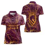 Brisbane Broncos Women Polo Shirt Gold Marble Pattern With Vibrant Topography Lines