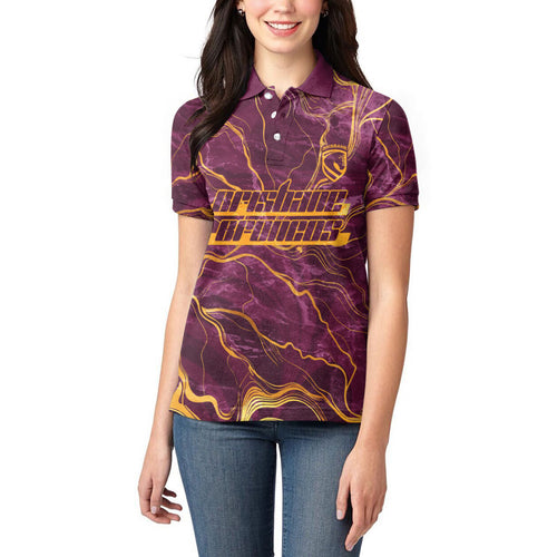 Brisbane Broncos Women Polo Shirt Gold Marble Pattern With Vibrant Topography Lines