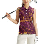 Brisbane Broncos Women Sleeveless Polo Shirt Gold Marble Pattern With Vibrant Topography Lines