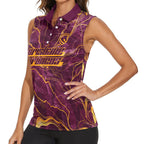Brisbane Broncos Women Sleeveless Polo Shirt Gold Marble Pattern With Vibrant Topography Lines