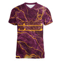 Brisbane Broncos Women V-Neck T-Shirt Gold Marble Pattern With Vibrant Topography Lines