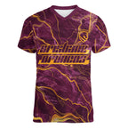 Brisbane Broncos Women V-Neck T-Shirt Gold Marble Pattern With Vibrant Topography Lines
