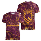 Brisbane Broncos Women V-Neck T-Shirt Gold Marble Pattern With Vibrant Topography Lines