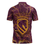 Brisbane Broncos Zipper Polo Shirt Gold Marble Pattern With Vibrant Topography Lines