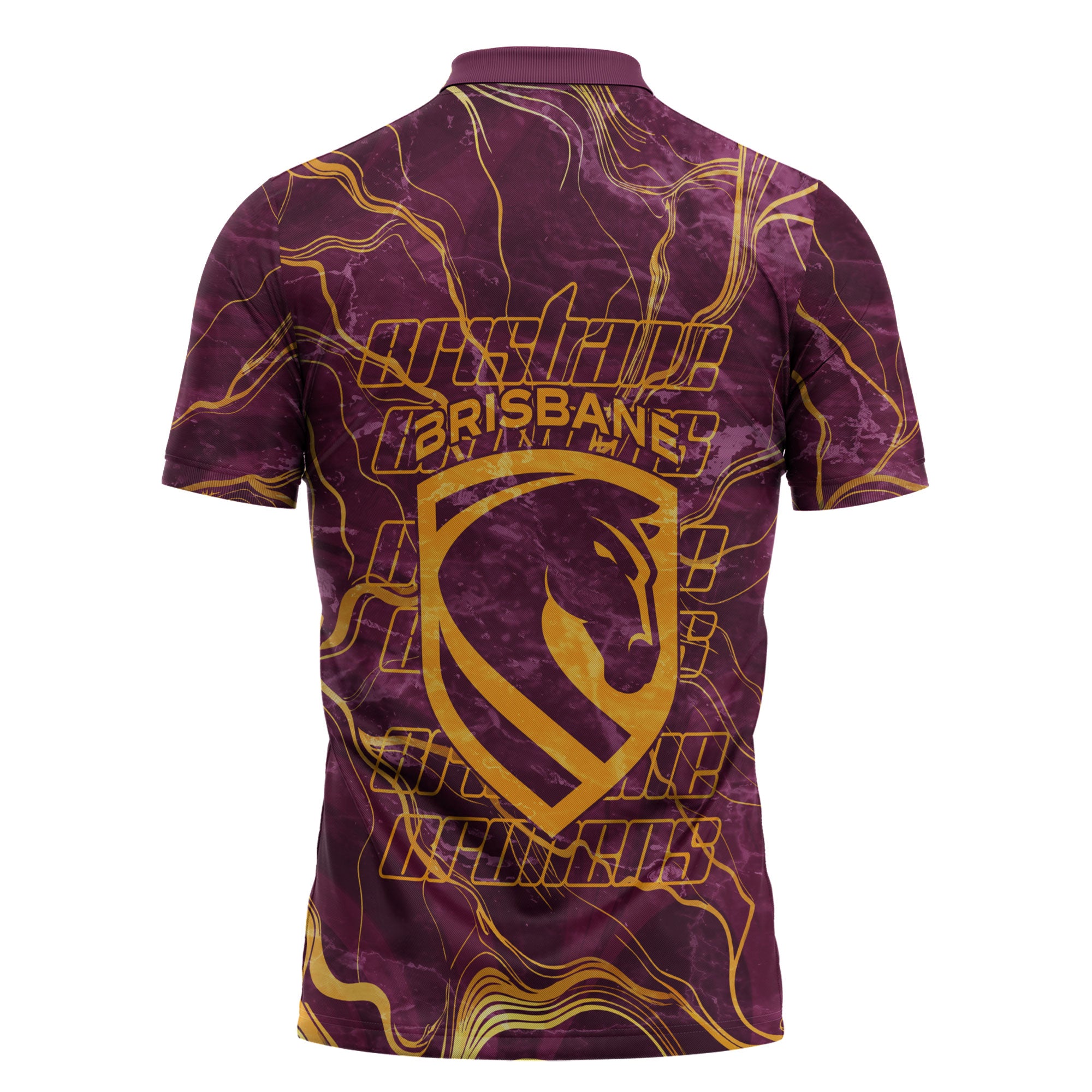 Brisbane Broncos Zipper Polo Shirt Gold Marble Pattern With Vibrant Topography Lines