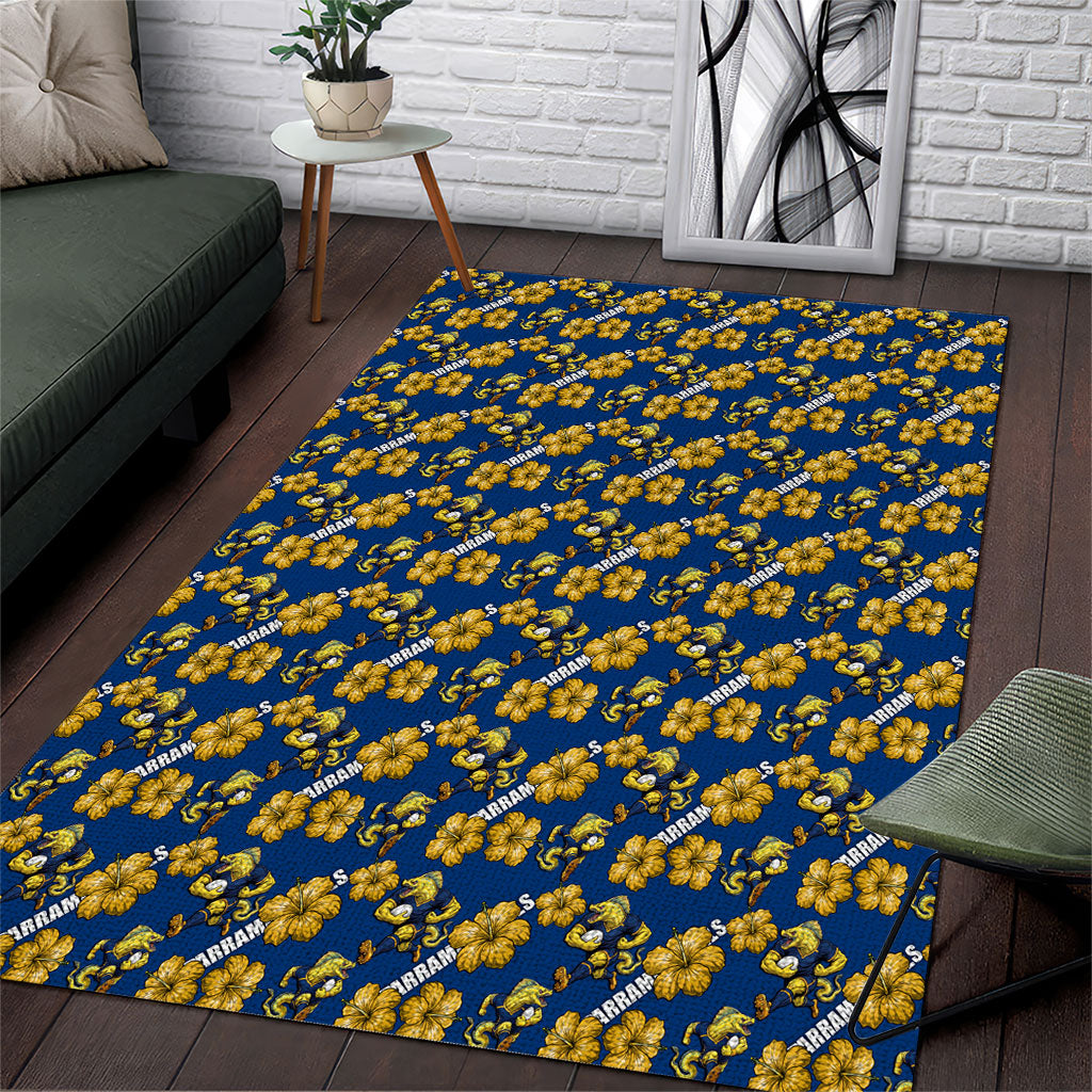 Parramatta Eels Area Rug Tropical Hibiscus Floral Seamless Rugby Mascot