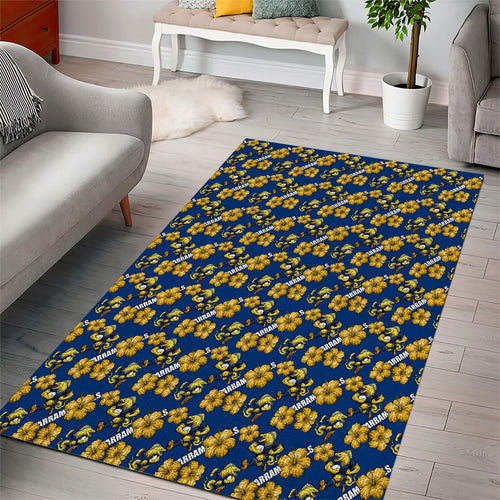 Parramatta Eels Area Rug Tropical Hibiscus Floral Seamless Rugby Mascot