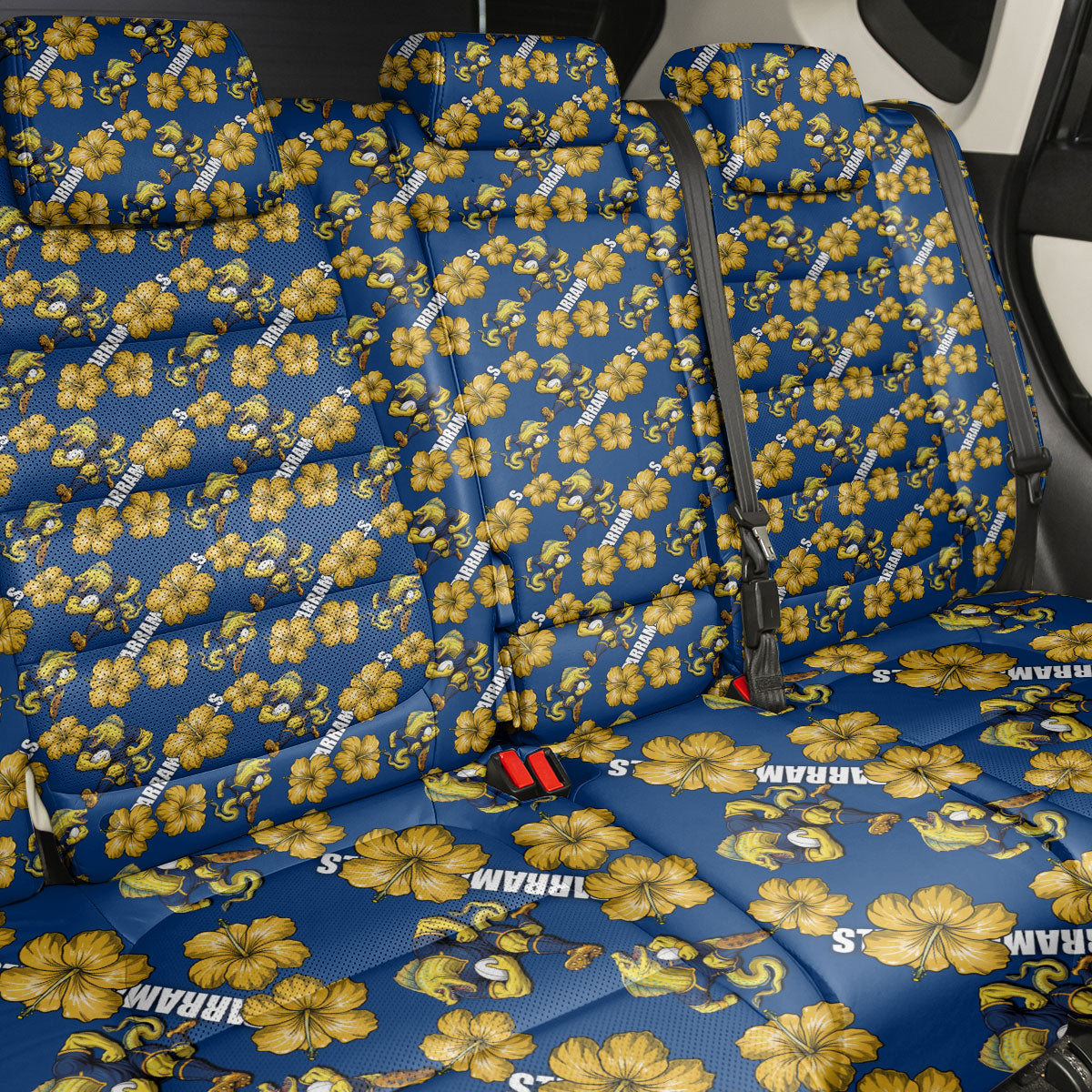 Parramatta Eels Back Car Seat Cover Tropical Hibiscus Floral Seamless Rugby Mascot