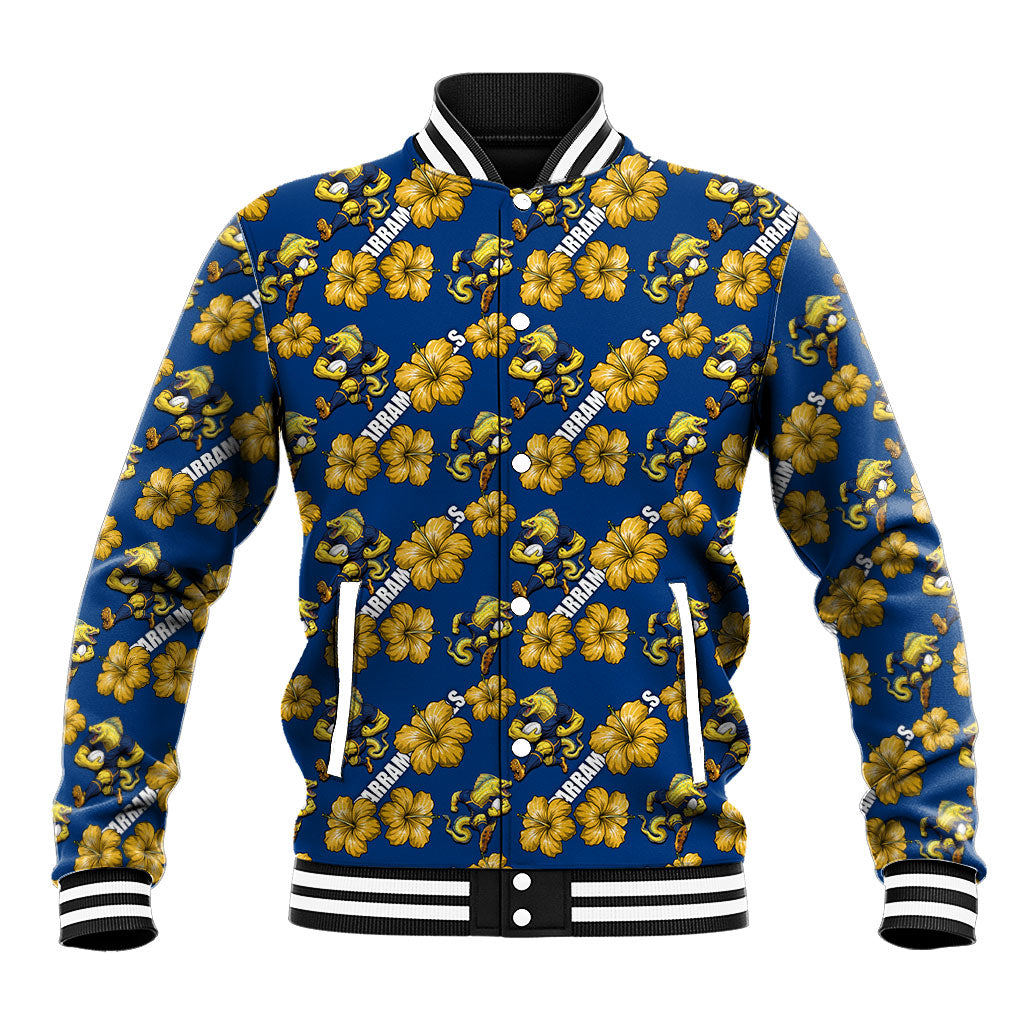 Parramatta Eels Baseball Jacket Tropical Hibiscus Floral Seamless Rugby Mascot