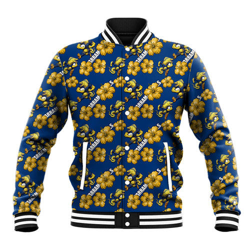 Parramatta Eels Baseball Jacket Tropical Hibiscus Floral Seamless Rugby Mascot