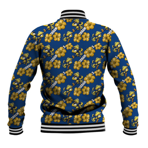 Parramatta Eels Baseball Jacket Tropical Hibiscus Floral Seamless Rugby Mascot