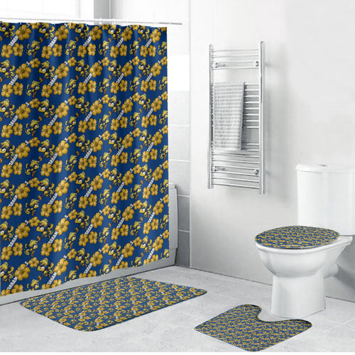 Parramatta Eels Bathroom Set Tropical Hibiscus Floral Seamless Rugby Mascot