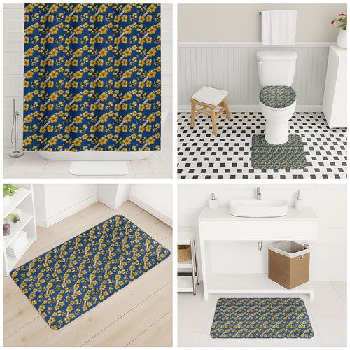 Parramatta Eels Bathroom Set Tropical Hibiscus Floral Seamless Rugby Mascot