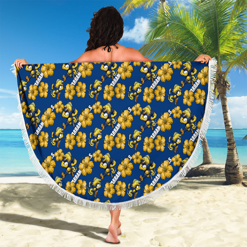 Parramatta Eels Beach Blanket Tropical Hibiscus Floral Seamless Rugby Mascot