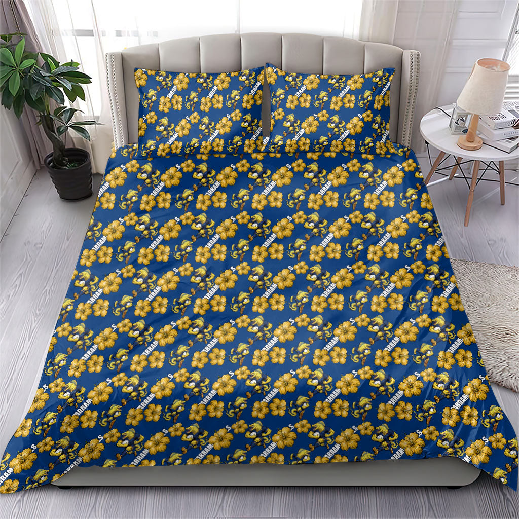 Parramatta Eels Bedding Set Tropical Hibiscus Floral Seamless Rugby Mascot