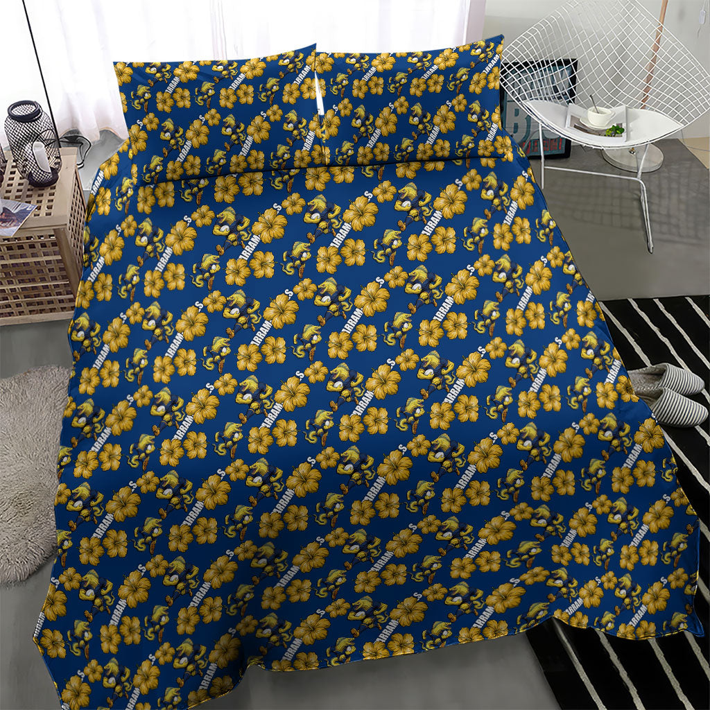 Parramatta Eels Bedding Set Tropical Hibiscus Floral Seamless Rugby Mascot