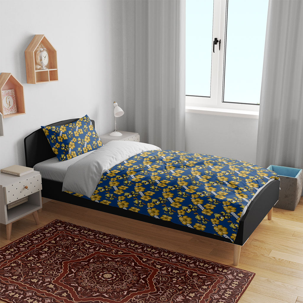 Parramatta Eels Bedding Set Tropical Hibiscus Floral Seamless Rugby Mascot