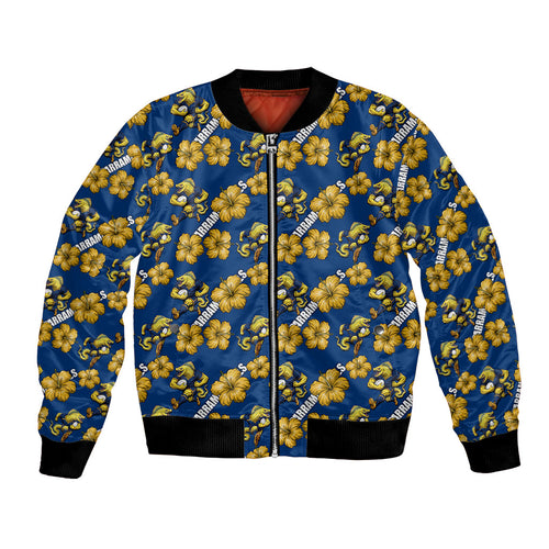Parramatta Eels Bomber Jacket Tropical Hibiscus Floral Seamless Rugby Mascot