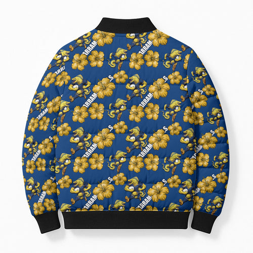Parramatta Eels Bomber Puffer Jacket Tropical Hibiscus Floral Seamless Rugby Mascot