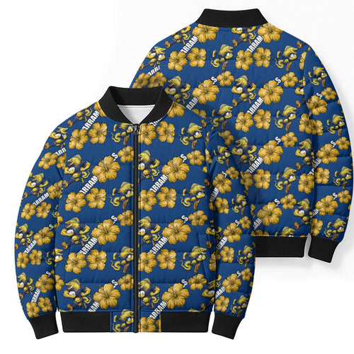 Parramatta Eels Bomber Puffer Jacket Tropical Hibiscus Floral Seamless Rugby Mascot