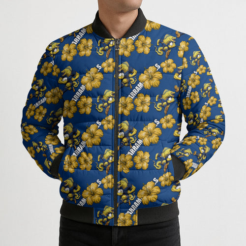 Parramatta Eels Bomber Puffer Jacket Tropical Hibiscus Floral Seamless Rugby Mascot